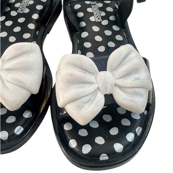 Mini Melissa Mar Sandal Black with White Glitter Toe Bow Youth size 12 USA - Picture 6 of 6